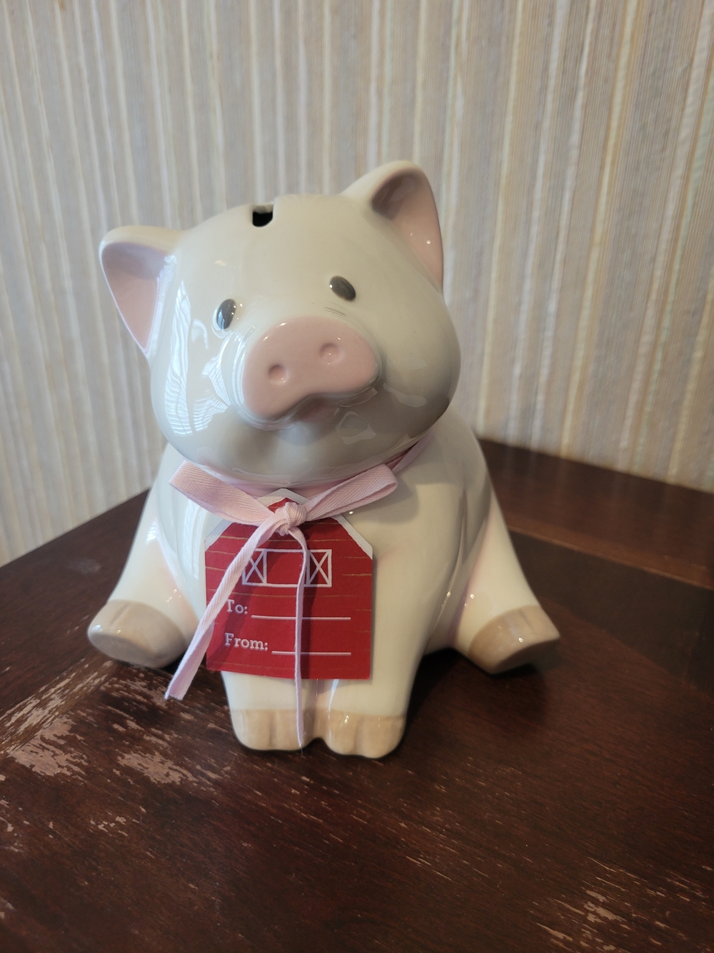 Demdaco Cream and Pink Ceramic Piggy Bank NWT